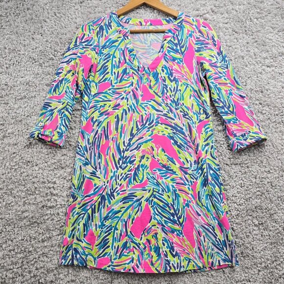 Lilly Pulitzer Rossmore Shift Dress‎ S Pink Blue Print Mini Resort Travel Ready - Picture 1 of 12